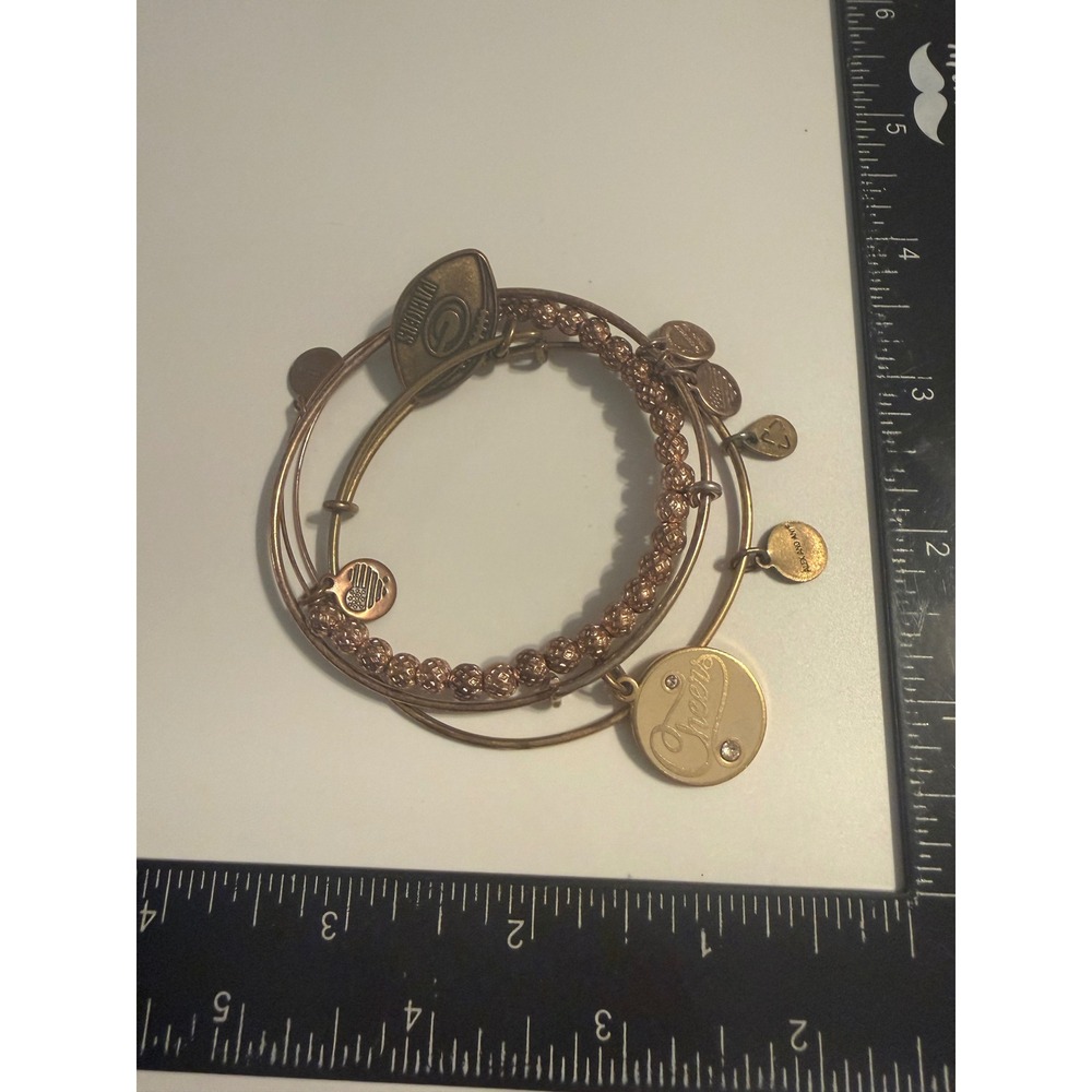 Alex and Ani Green Bay Packers Cheers Beaded Bangle Bracelet Set Rose Gold Tone